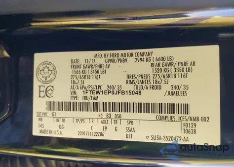 2018 Ford F-150 Xlt z USA, uszkodzony, nr VIN 1FTEW1EP0JFB15048